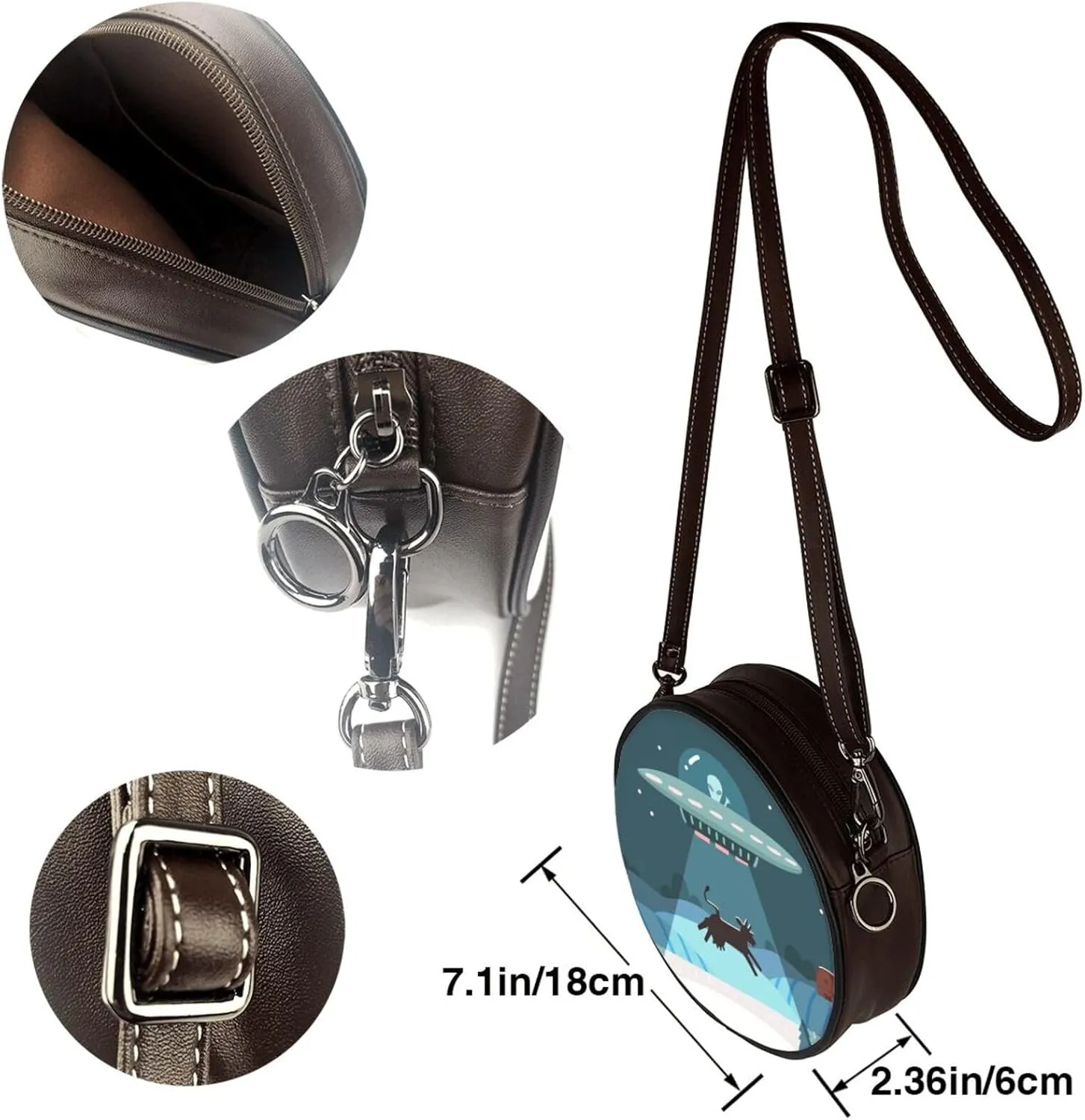 Crossbody Bags for Women, Round PU Leather Purses Crossbody Handbag Purse with Adjustable Strap