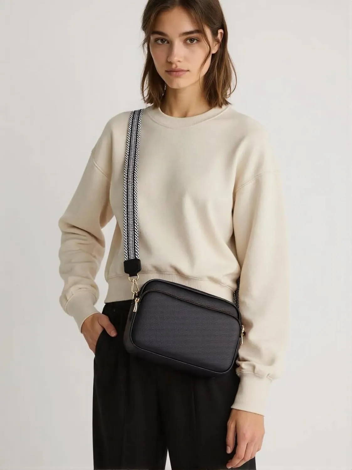 Crossbody Bags for Women, Small Cross Body Purse Vegan Leather Triple Zip Shoulder Handbag with Adjustable Wide Strap