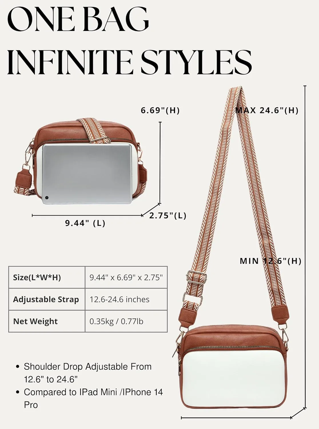 Crossbody Bags for Women, Small Cross Body Purse Vegan Leather Triple Zip Shoulder Handbag with Adjustable Wide Strap