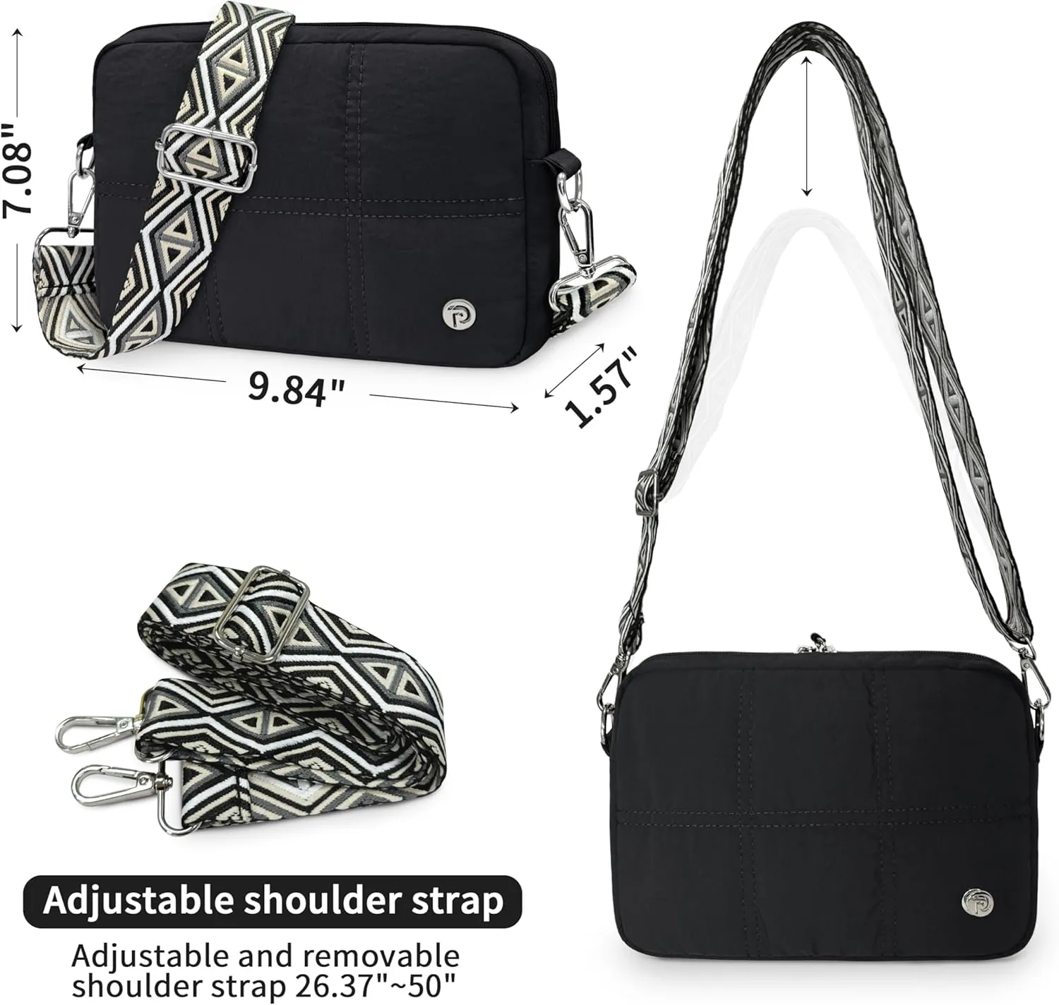 Crossbody Bags for Women, Small Quilted Shoulder Handbag with Adjustable Guitar Strap and Card Slots, Travel Purse