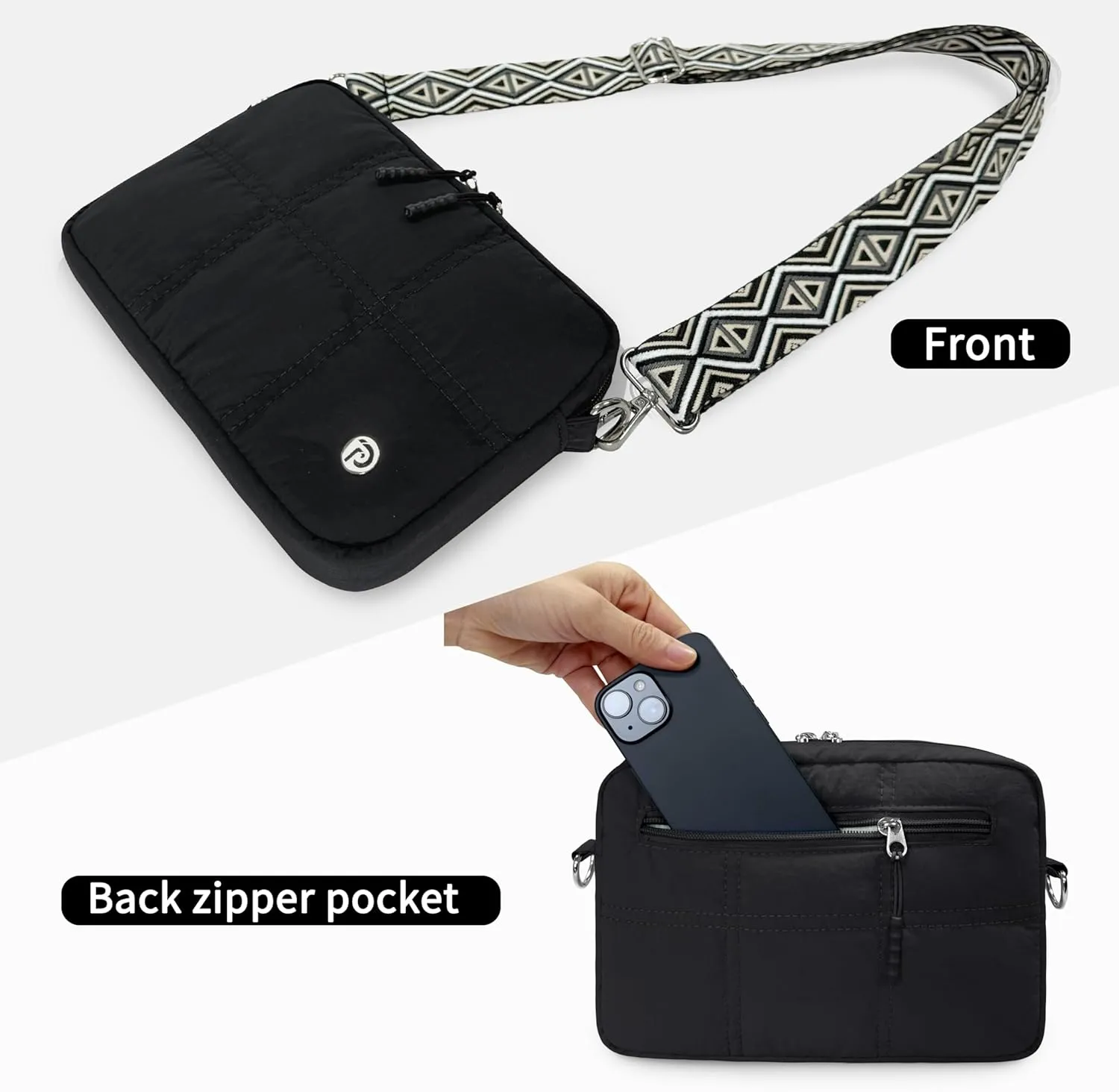Crossbody Bags for Women, Small Quilted Shoulder Handbag with Adjustable Guitar Strap and Card Slots, Travel Purse