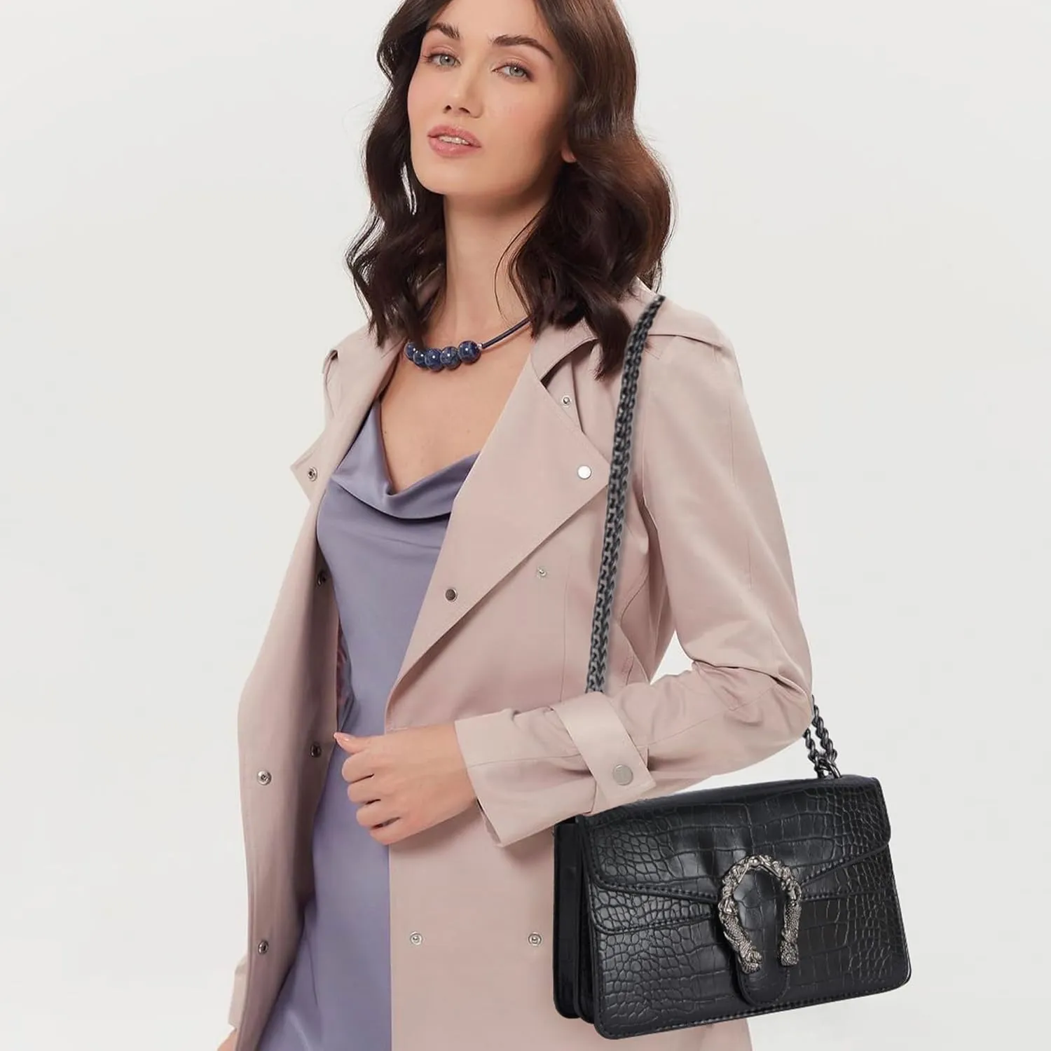 Crossbody Bags for Women Trendy Crocodile Grain Purses Chain Shoulder Bag Leather Handbags