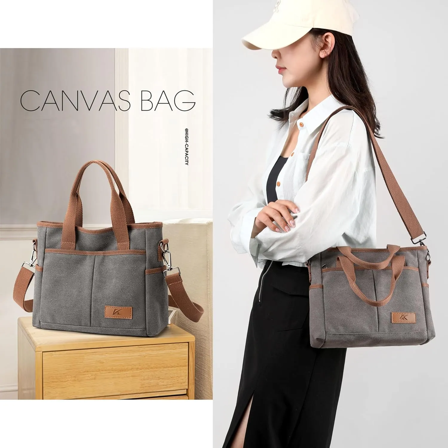 Crossbody Bags for Women Trendy Small Canvas Hobo Tote Top-handle Handbag Multi-pocket Casual Going Out Purse Satchel