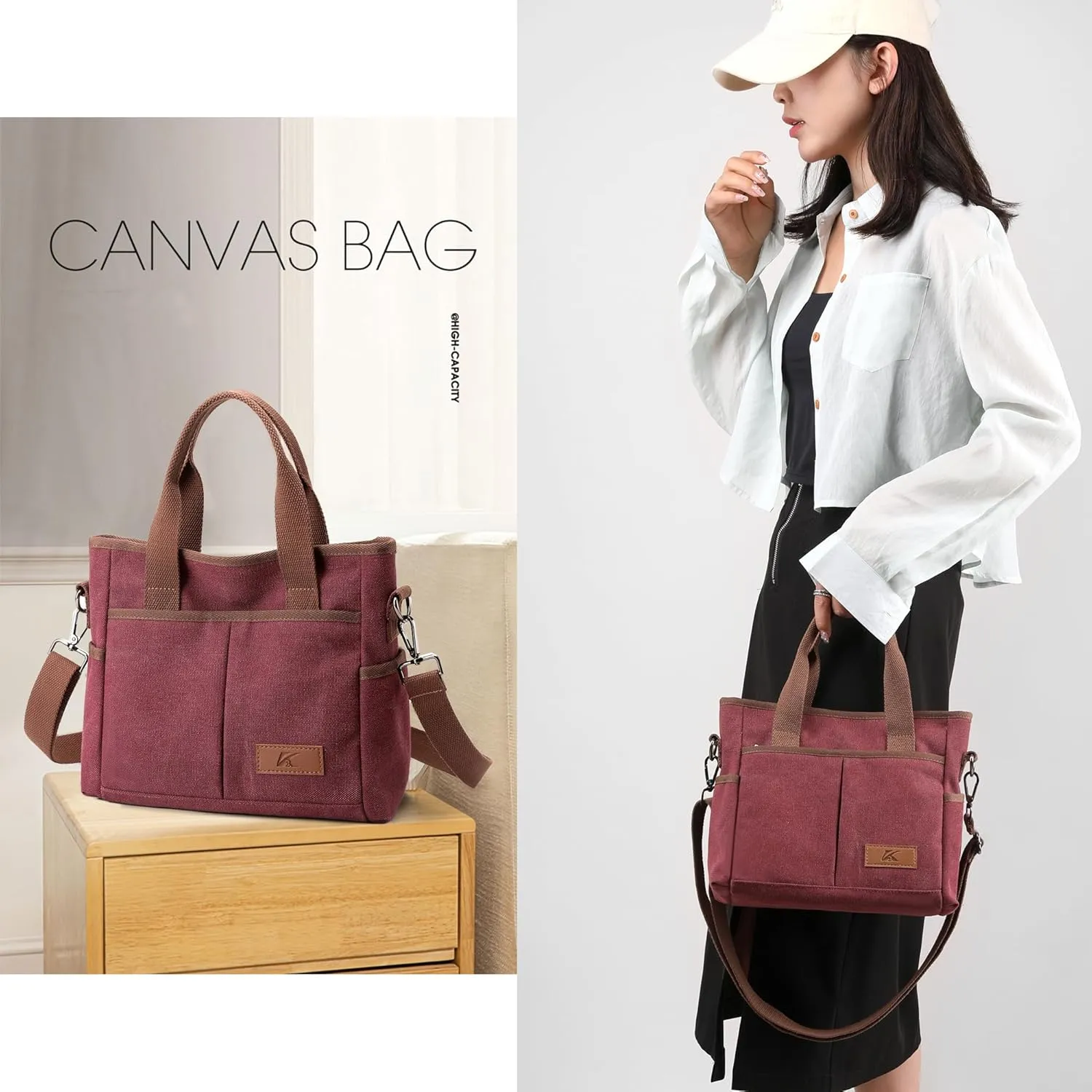 Crossbody Bags for Women Trendy Small Canvas Hobo Tote Top-handle Handbag Multi-pocket Casual Going Out Purse Satchel
