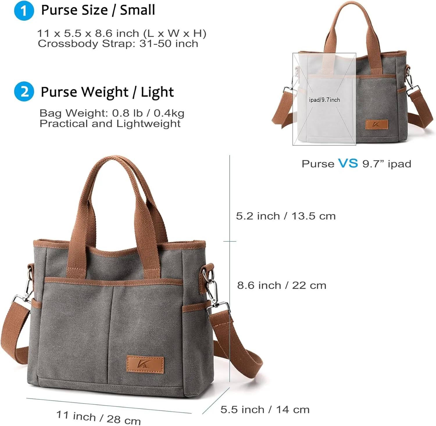 Crossbody Bags for Women Trendy Small Canvas Hobo Tote Top-handle Handbag Multi-pocket Casual Going Out Purse Satchel