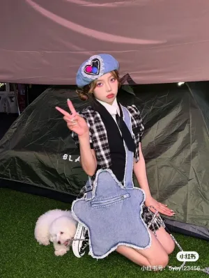 Crossbody Bags Women Aesthetic Denim Purse Accessories Shoulder Bag Purse Grunge Denim Cute Star Pack Tote Bag