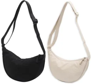 Crossbody Hobo Crescent Bag with Mesh Storage, Women's Shoulder Purse - Adjustable Strap