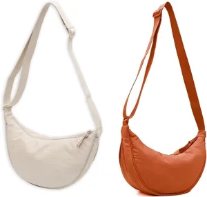 Crossbody Hobo Crescent Bag with Mesh Storage, Women's Shoulder Purse - Adjustable Strap