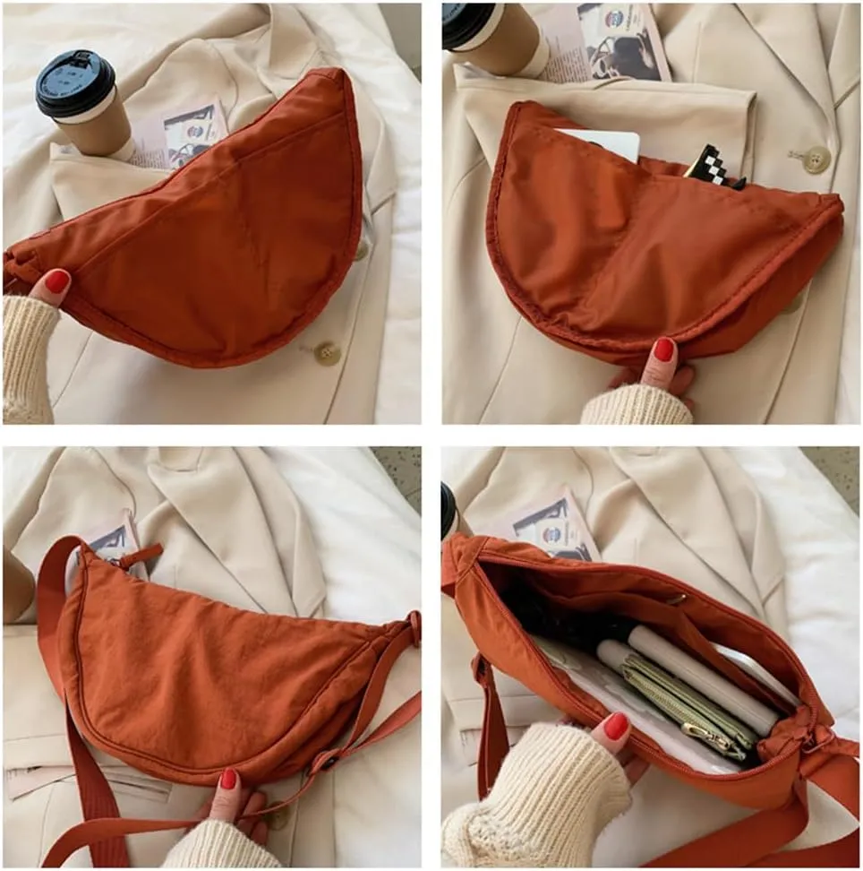 Crossbody Hobo Crescent Bag with Mesh Storage, Women's Shoulder Purse - Adjustable Strap