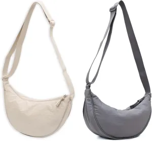 Crossbody Hobo Crescent Bag with Mesh Storage, Women's Shoulder Purse - Adjustable Strap