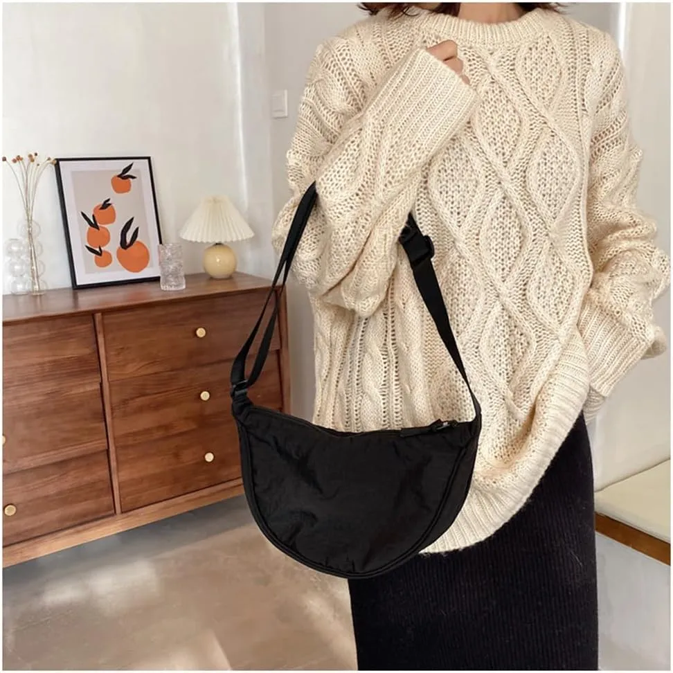 Crossbody Hobo Crescent Bag with Mesh Storage, Women's Shoulder Purse - Adjustable Strap
