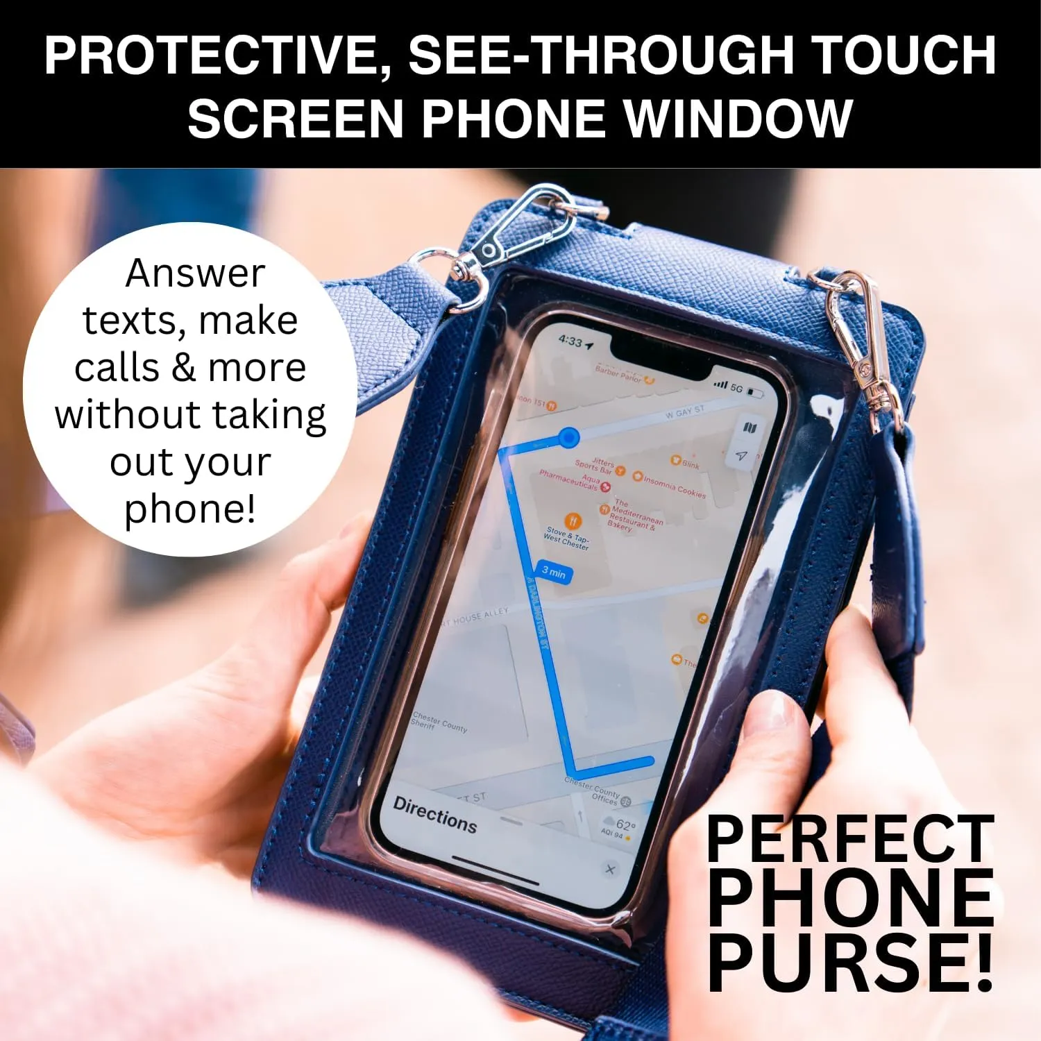 Crossbody Phone Purse (Black) - Touch Screen Handbag for Women - Strap With Zippered Pouch & Sling Crossbody (Boca)