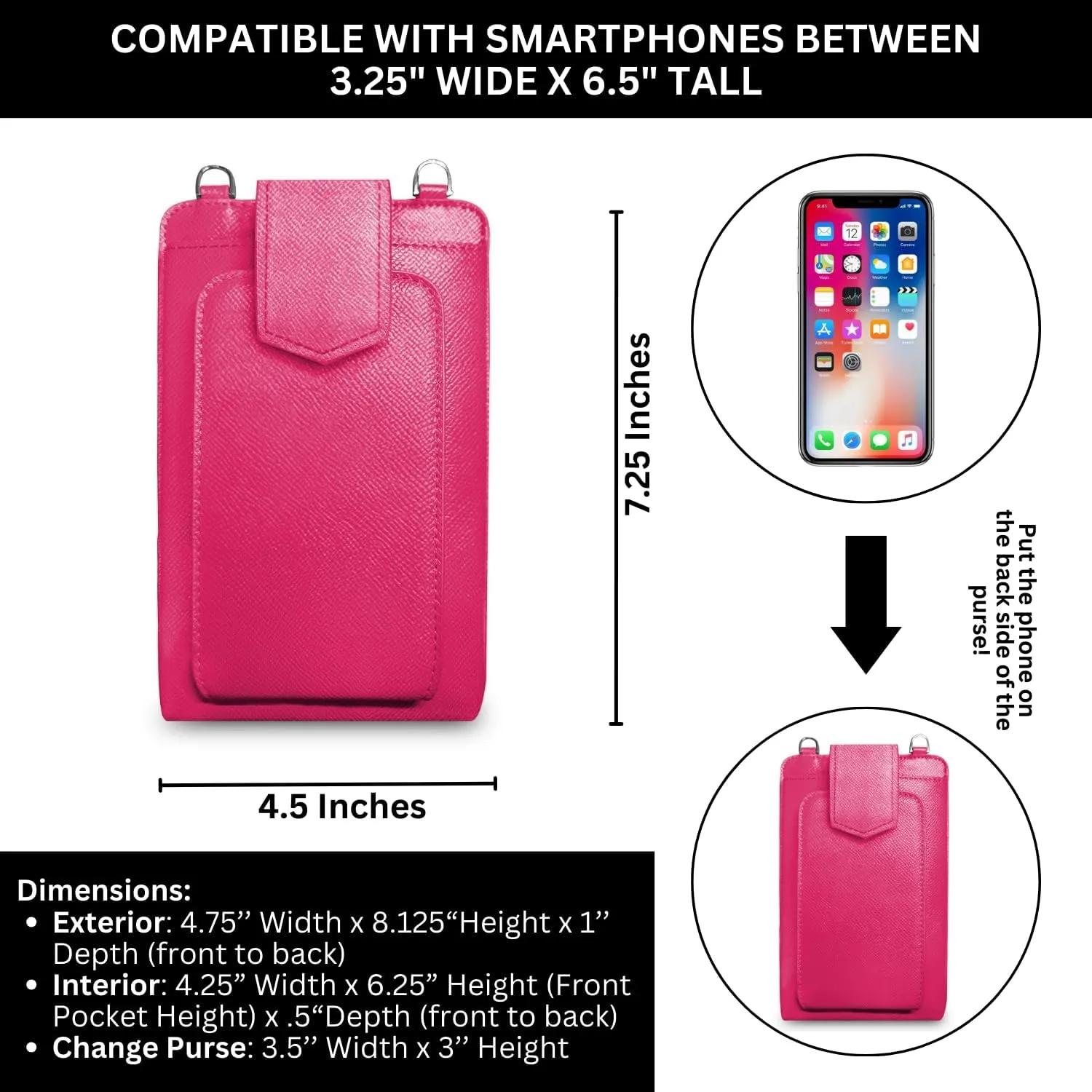 Crossbody Phone Purse (Pink) - Touch Screen Handbags for Women - Zippered Pouch & Phone Sling Crossbody (Boca)