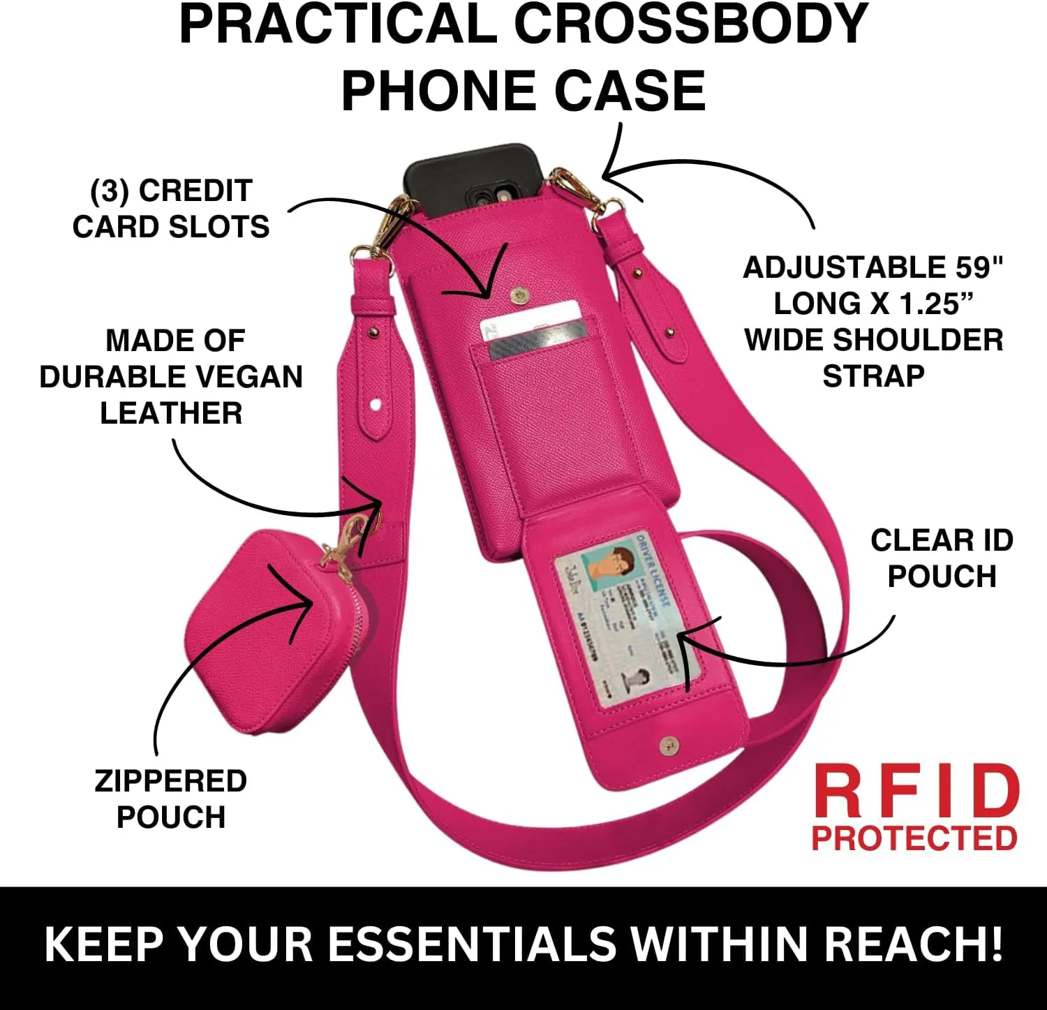 Crossbody Phone Purse (Pink) - Touch Screen Handbags for Women - Zippered Pouch & Phone Sling Crossbody (Boca)