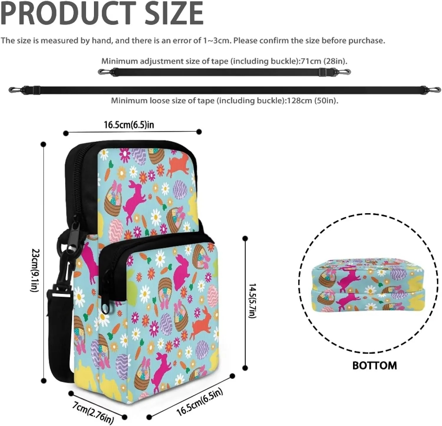 Crossbody Purses for Women Cute Little Day Bag with Detachable Buckle Women's Crossbody Handbags for Workout Running Traveling Hiking, Easter Eggs Bunny