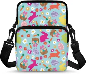 Crossbody Purses for Women Cute Little Day Bag with Detachable Buckle Women's Crossbody Handbags for Workout Running Traveling Hiking, Easter Eggs Bunny