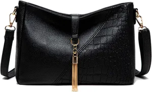 Crossbody Purses for Women, PU Black Leather Shoulder Bag Women's Crossbody Handbags Medium Crossbody Bags Everyday Hand Bag
