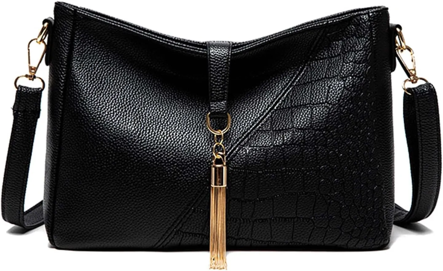 Crossbody Purses for Women, PU Black Leather Shoulder Bag Women's Crossbody Handbags Medium Crossbody Bags Everyday Hand Bag