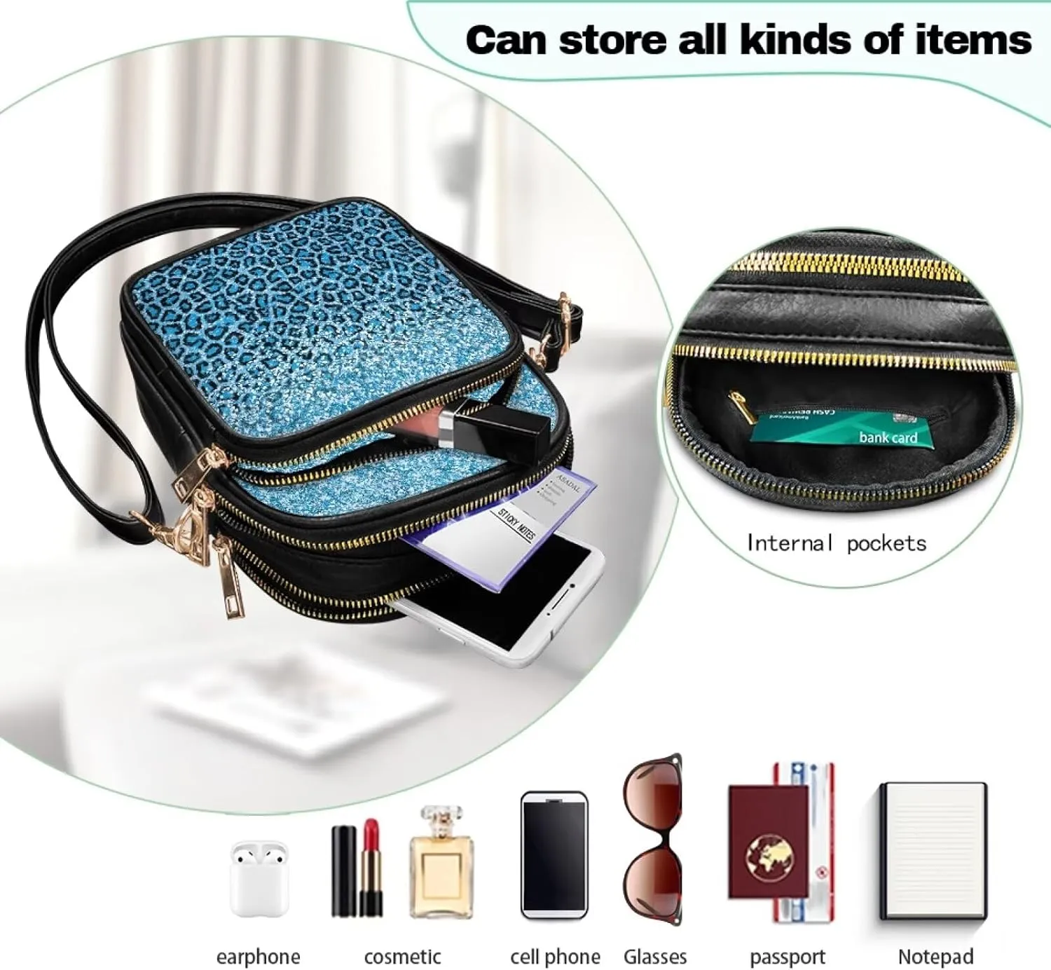 Crossbody Purses for Womens Multi Pocket Shoulder Purses Waterproof Crossbody Bag PU Leather Shoulder Satchel Bag