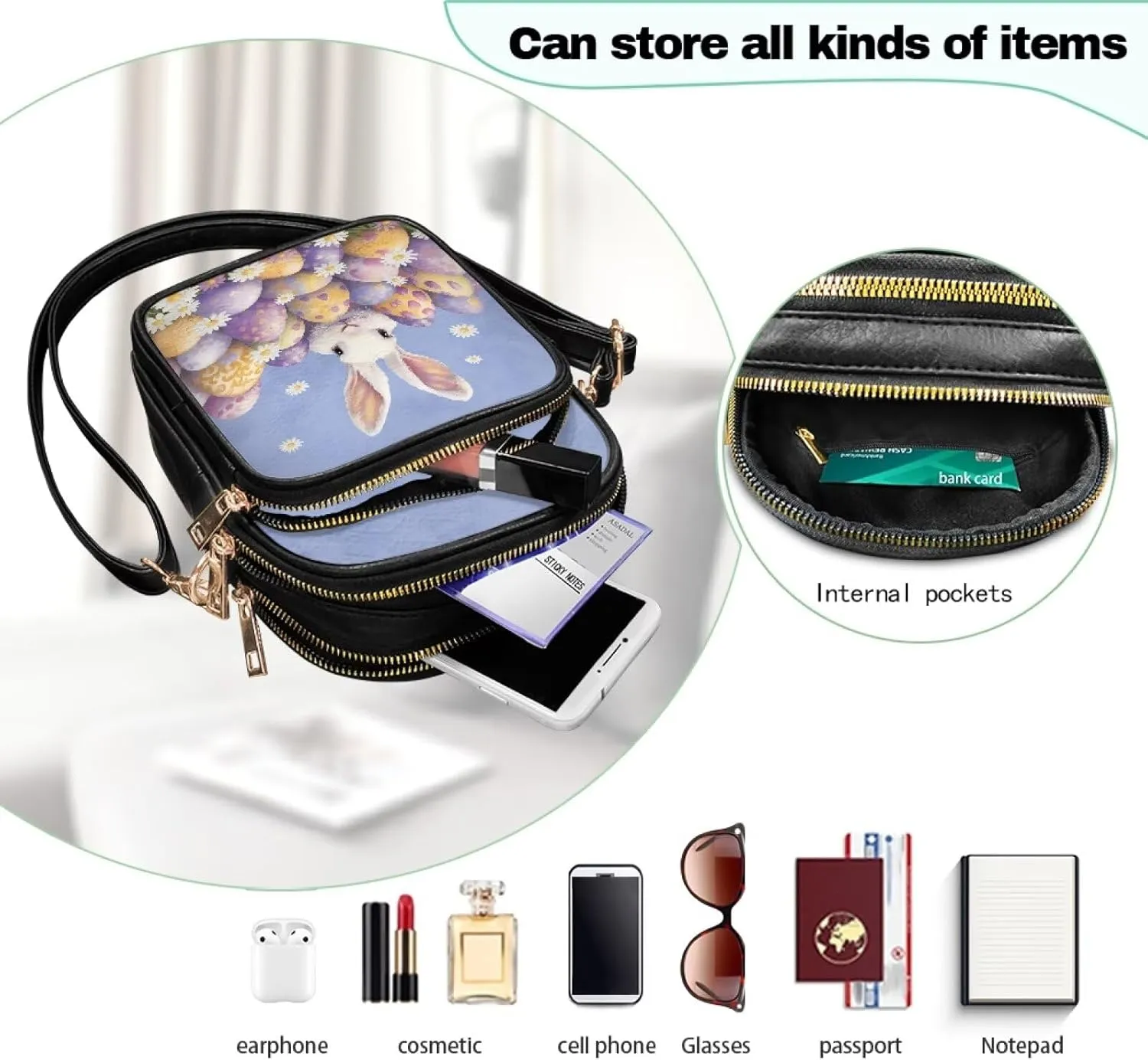 Crossbody Purses for Womens Multi Pocket Shoulder Purses Waterproof Crossbody Bag PU Leather Shoulder Satchel Bag