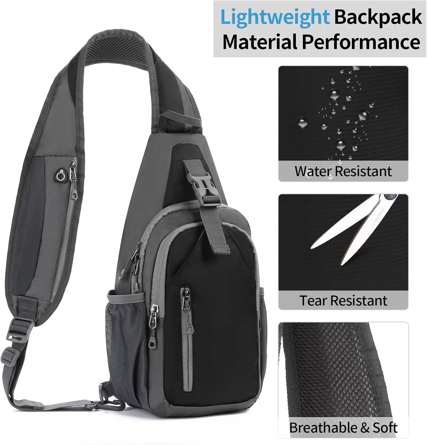Crossbody Sling Backpack, Mens Cross Body Chest Bag Travel Hiking Daypack Adjustable Shoulder Strap Bags