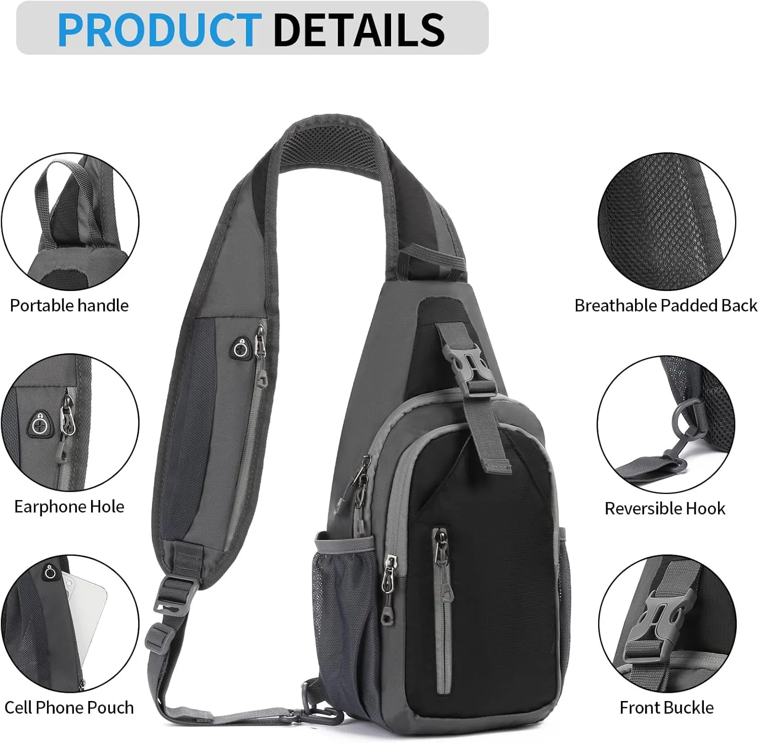 Crossbody Sling Backpack, Mens Cross Body Chest Bag Travel Hiking Daypack Adjustable Shoulder Strap Bags