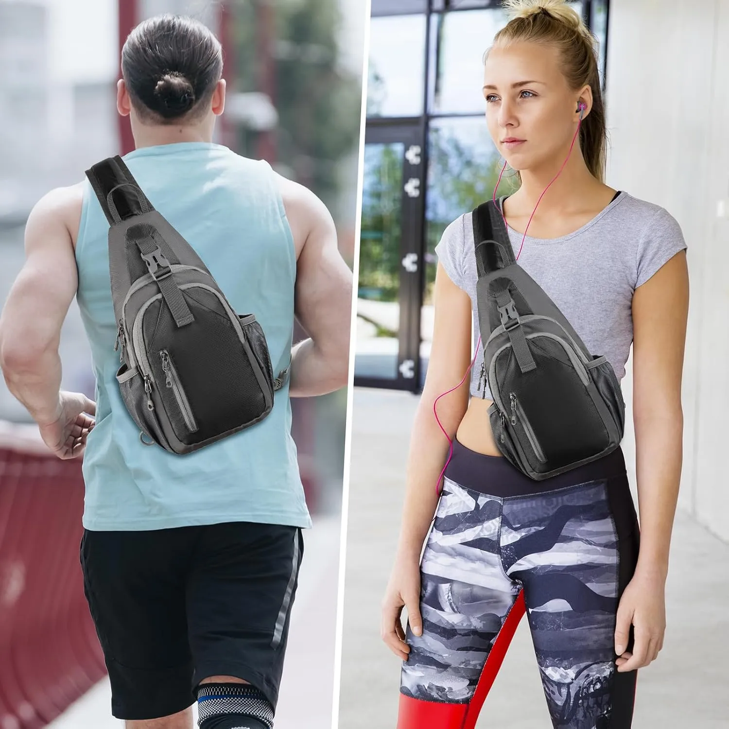 Crossbody Sling Backpack, Mens Cross Body Chest Bag Travel Hiking Daypack Adjustable Shoulder Strap Bags