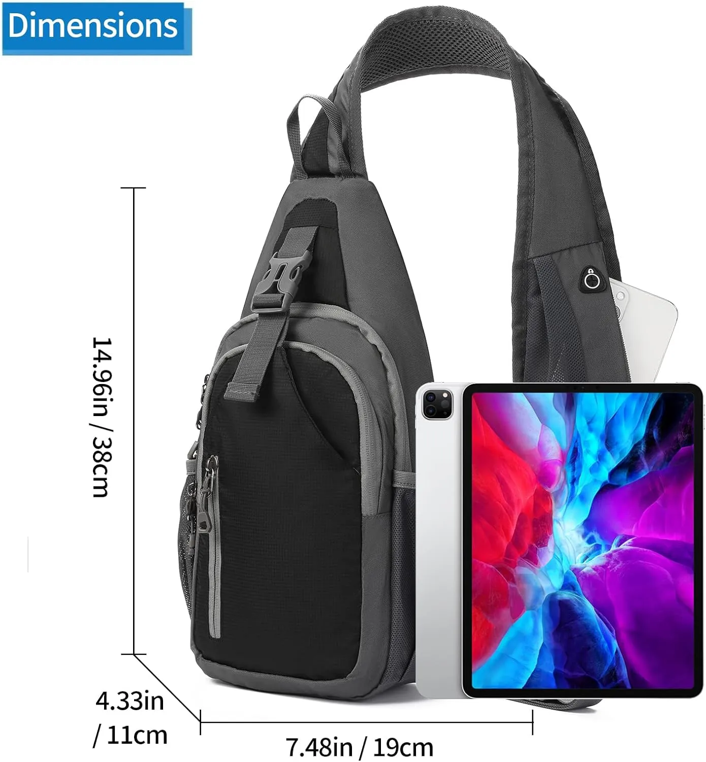 Crossbody Sling Backpack, Mens Cross Body Chest Bag Travel Hiking Daypack Adjustable Shoulder Strap Bags