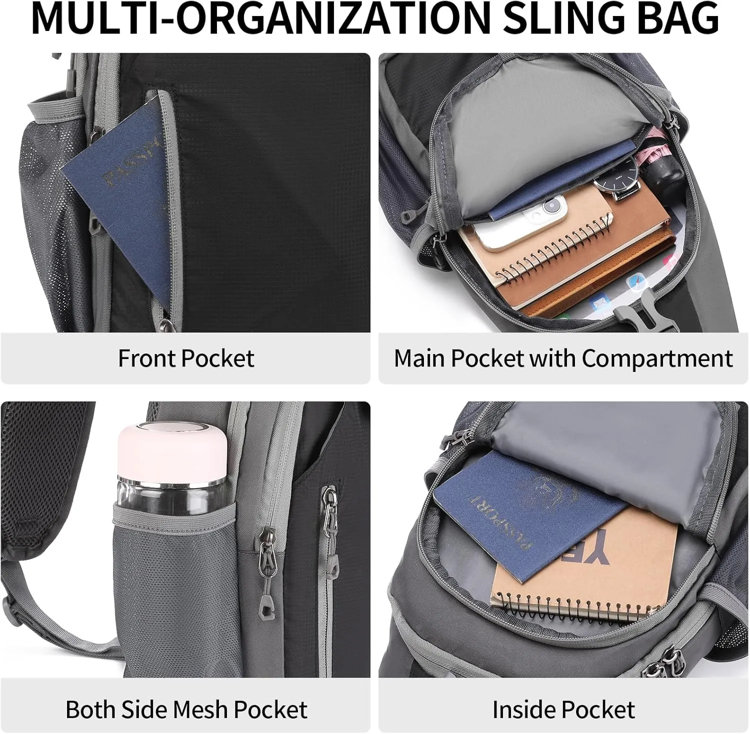 Crossbody Sling Backpack, Mens Cross Body Chest Bag Travel Hiking Daypack Adjustable Shoulder Strap Bags