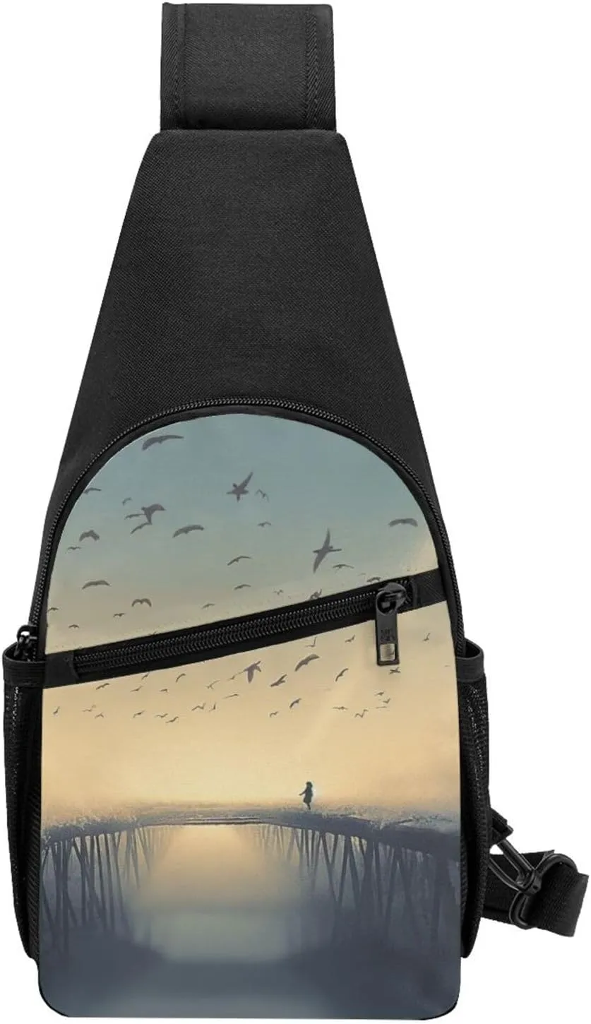 Crossbody Sling Backpack Sling Bag for Men Women Cross Chest Bag Shoulder Bag Bridges of Birds Travel Hiking Daypack