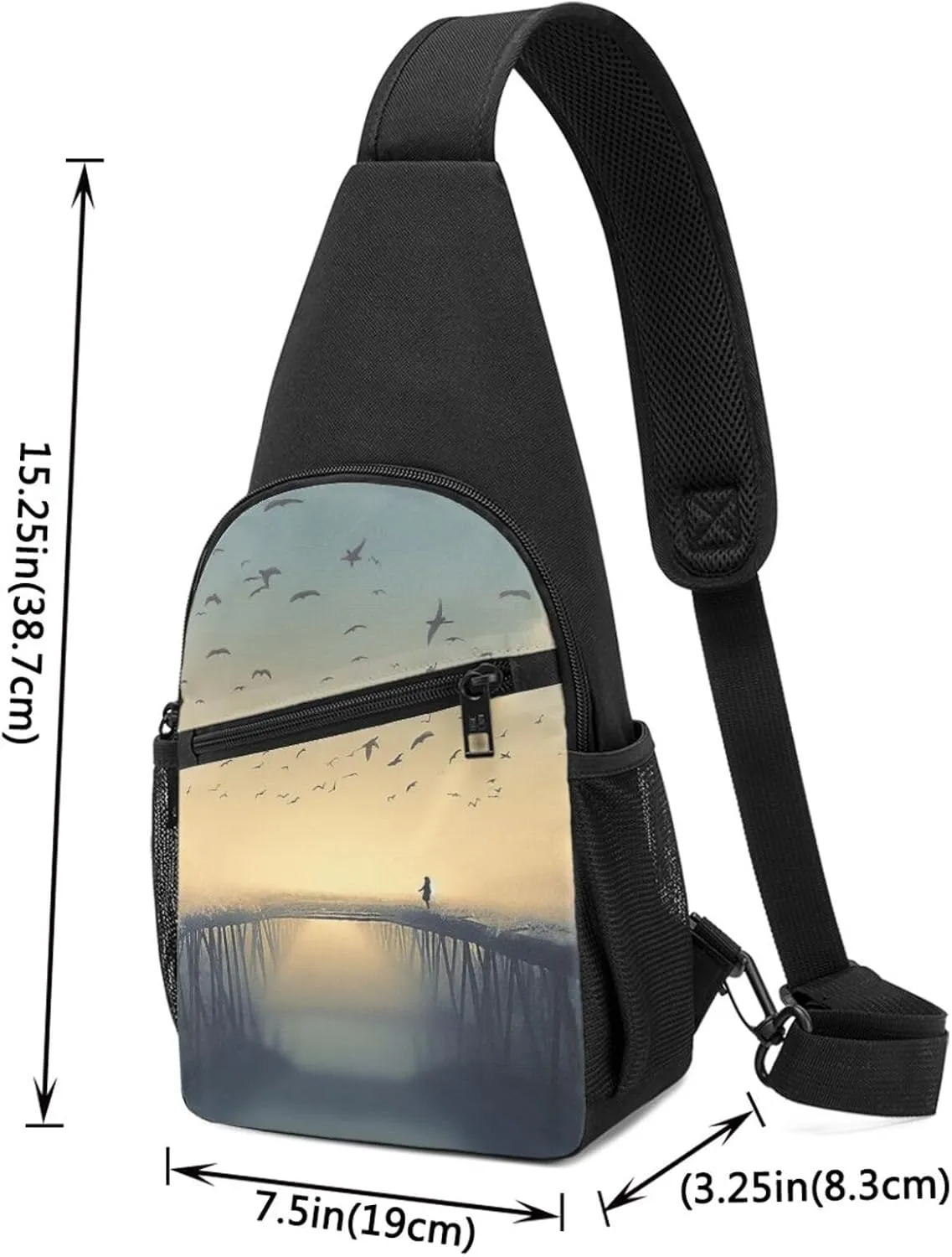 Crossbody Sling Backpack Sling Bag for Men Women Cross Chest Bag Shoulder Bag Bridges of Birds Travel Hiking Daypack