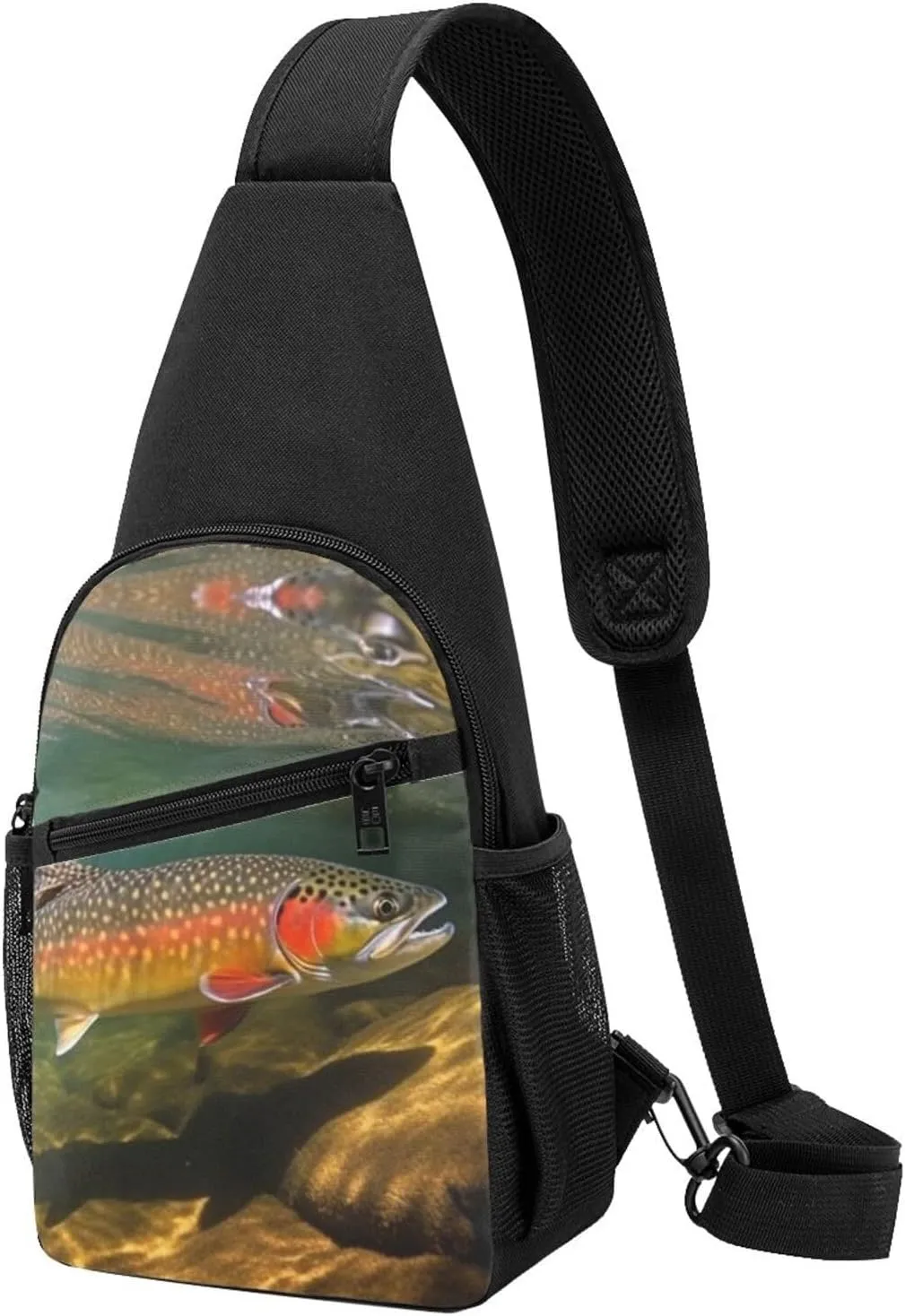 Crossbody Sling Backpack Sling Bag for Men Women Cross Chest Bag Shoulder Bag Brook Trout Fly Fishing Travel Hiking Daypack