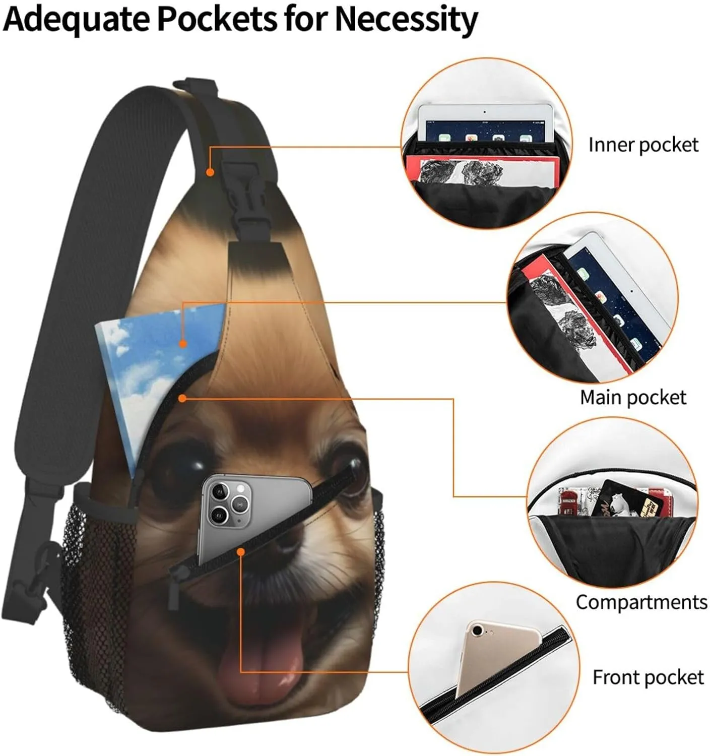 Crossbody Sling Backpack Sling Bag For Men Women Cross Chest Bag Shoulder Bag Cute Pomeranian Travel Hiking Daypack