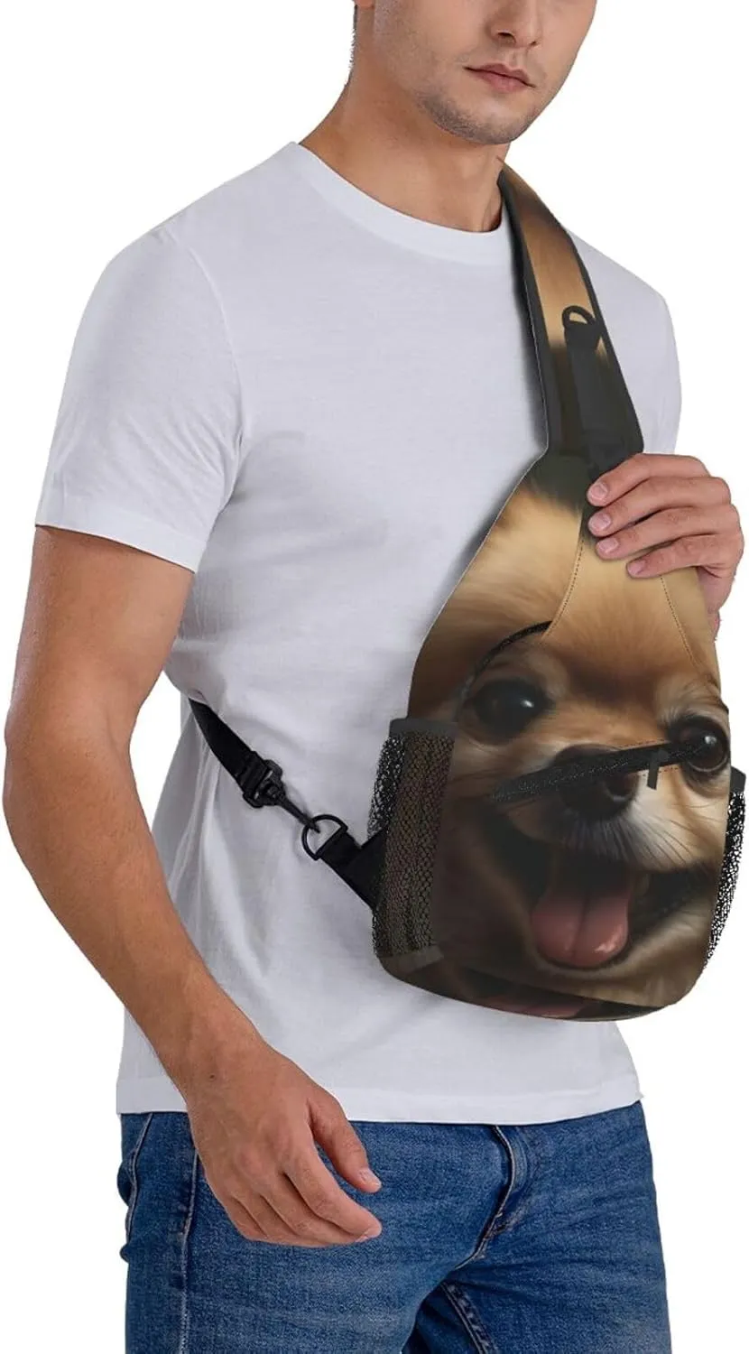 Crossbody Sling Backpack Sling Bag For Men Women Cross Chest Bag Shoulder Bag Cute Pomeranian Travel Hiking Daypack