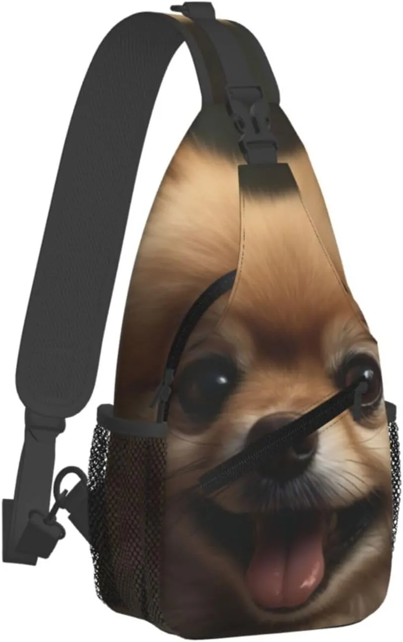 Crossbody Sling Backpack Sling Bag For Men Women Cross Chest Bag Shoulder Bag Cute Pomeranian Travel Hiking Daypack