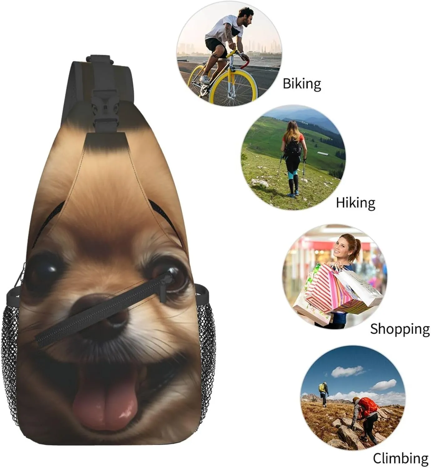 Crossbody Sling Backpack Sling Bag For Men Women Cross Chest Bag Shoulder Bag Cute Pomeranian Travel Hiking Daypack