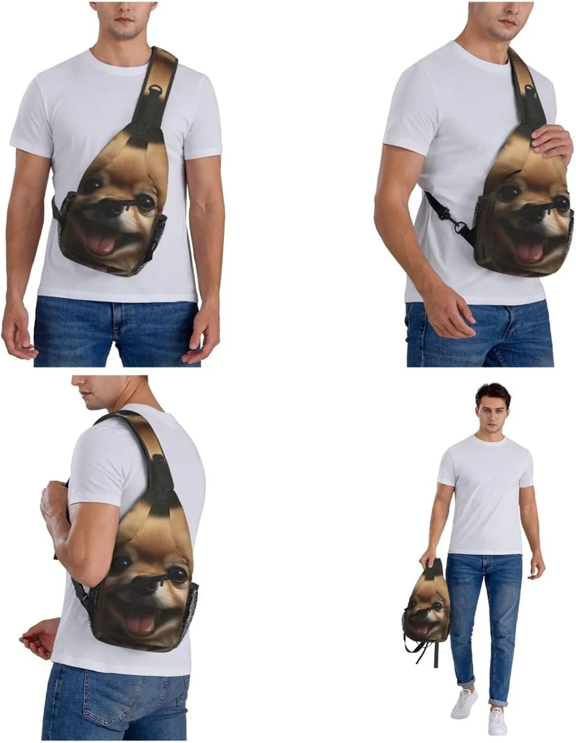 Crossbody Sling Backpack Sling Bag For Men Women Cross Chest Bag Shoulder Bag Cute Pomeranian Travel Hiking Daypack