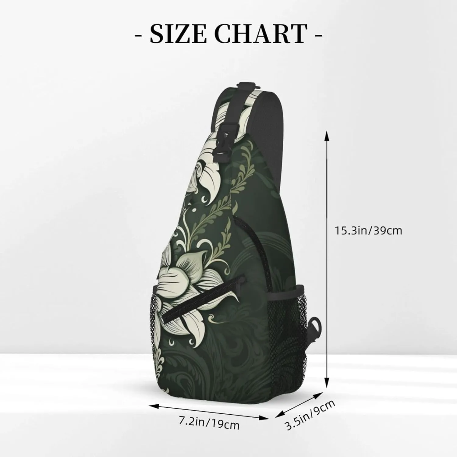 Crossbody Sling Backpack Sling Bag For Men Women Cross Chest Bag Shoulder Bag Dark Green And White Pattern Travel Hiking Daypack