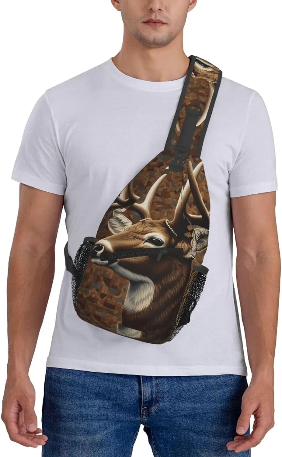 Crossbody Sling Backpack Sling Bag For Men Women Cross Chest Bag Shoulder Bag Deer On Brown Background Travel Hiking Daypack