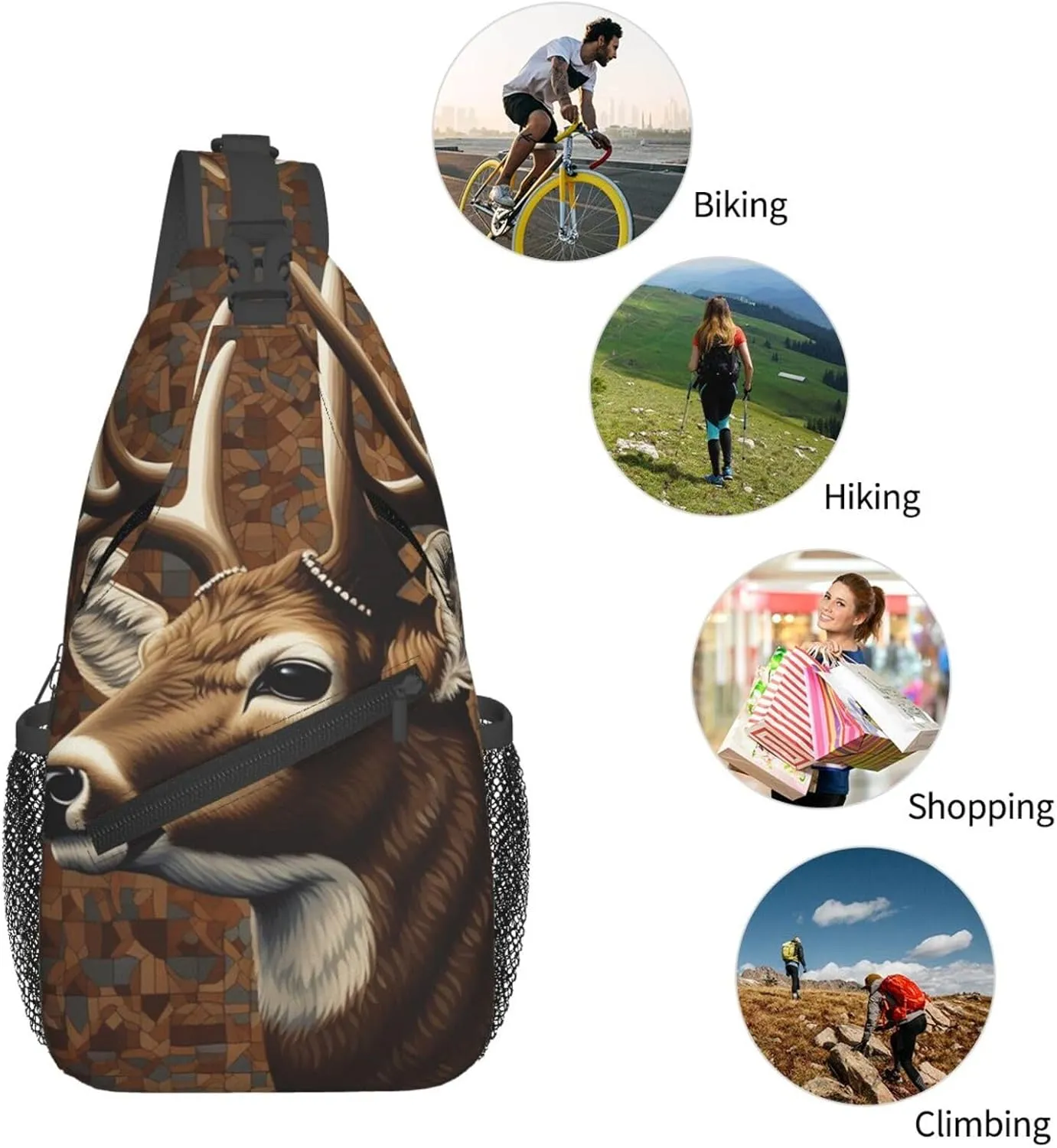 Crossbody Sling Backpack Sling Bag For Men Women Cross Chest Bag Shoulder Bag Deer On Brown Background Travel Hiking Daypack