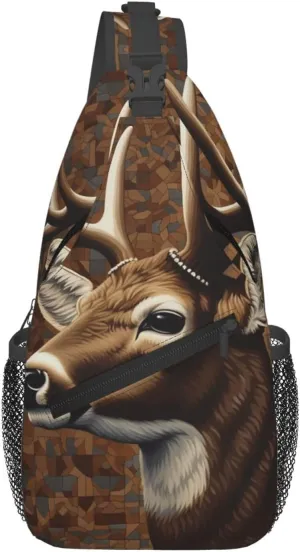 Crossbody Sling Backpack Sling Bag For Men Women Cross Chest Bag Shoulder Bag Deer On Brown Background Travel Hiking Daypack