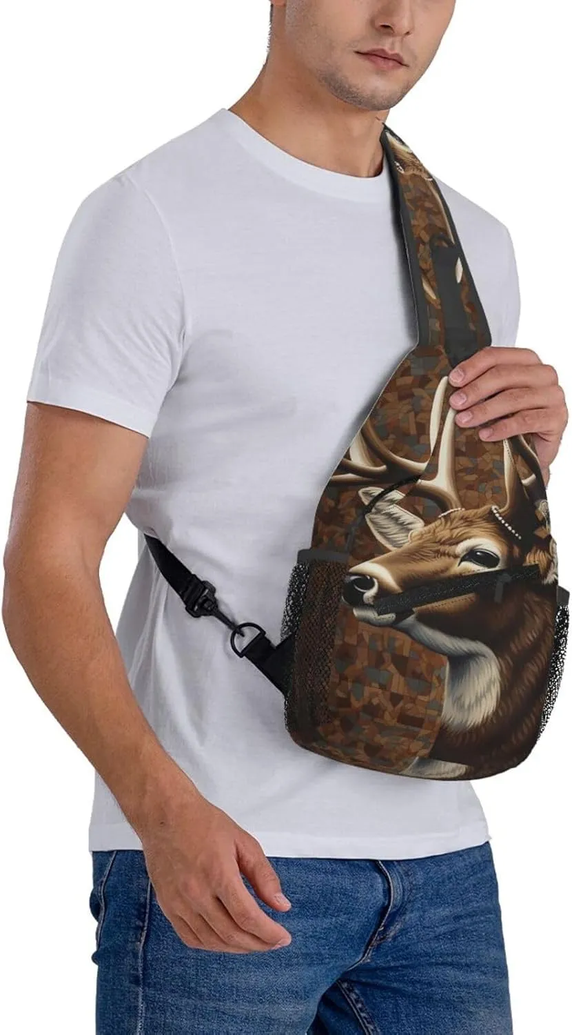 Crossbody Sling Backpack Sling Bag For Men Women Cross Chest Bag Shoulder Bag Deer On Brown Background Travel Hiking Daypack