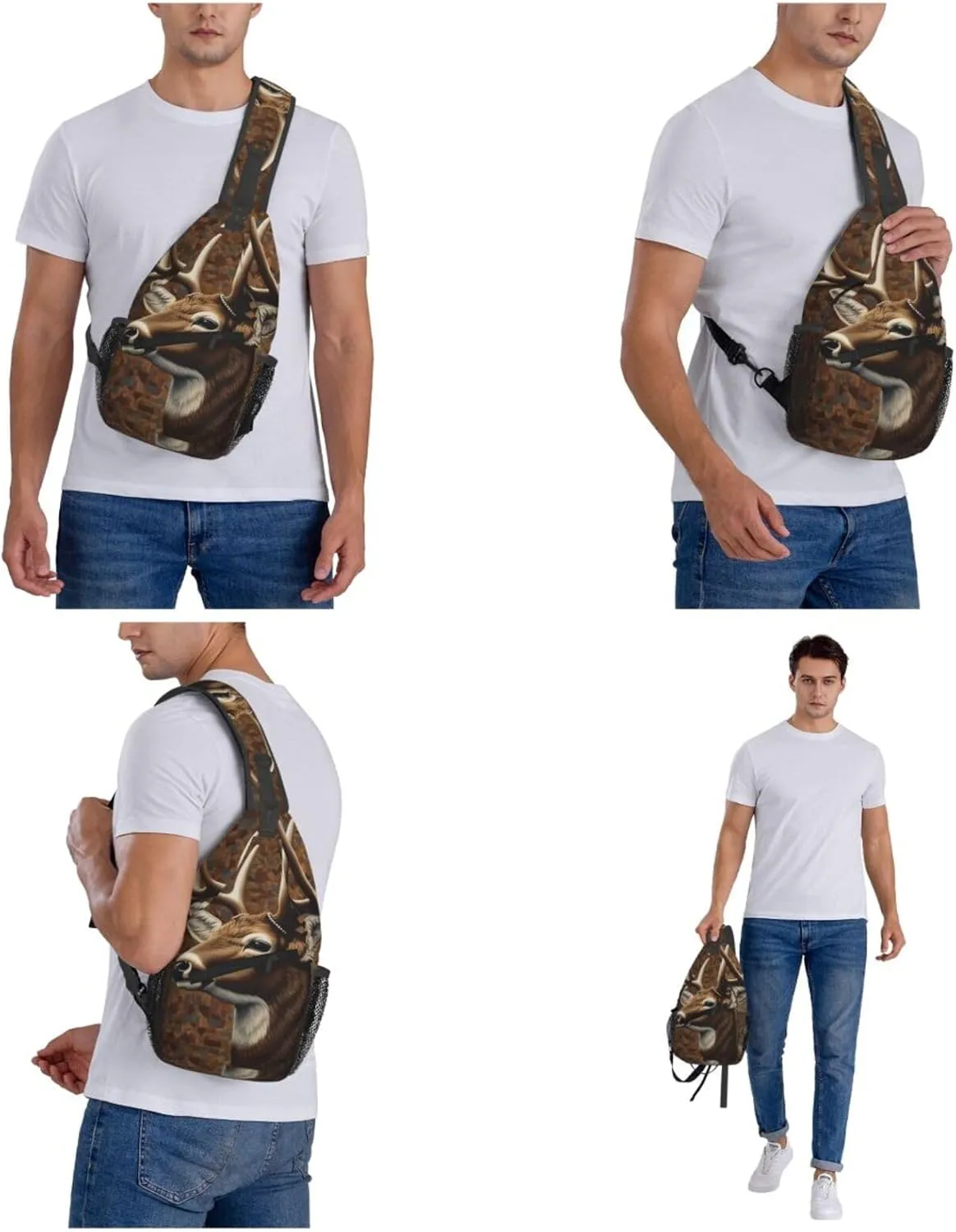 Crossbody Sling Backpack Sling Bag For Men Women Cross Chest Bag Shoulder Bag Deer On Brown Background Travel Hiking Daypack