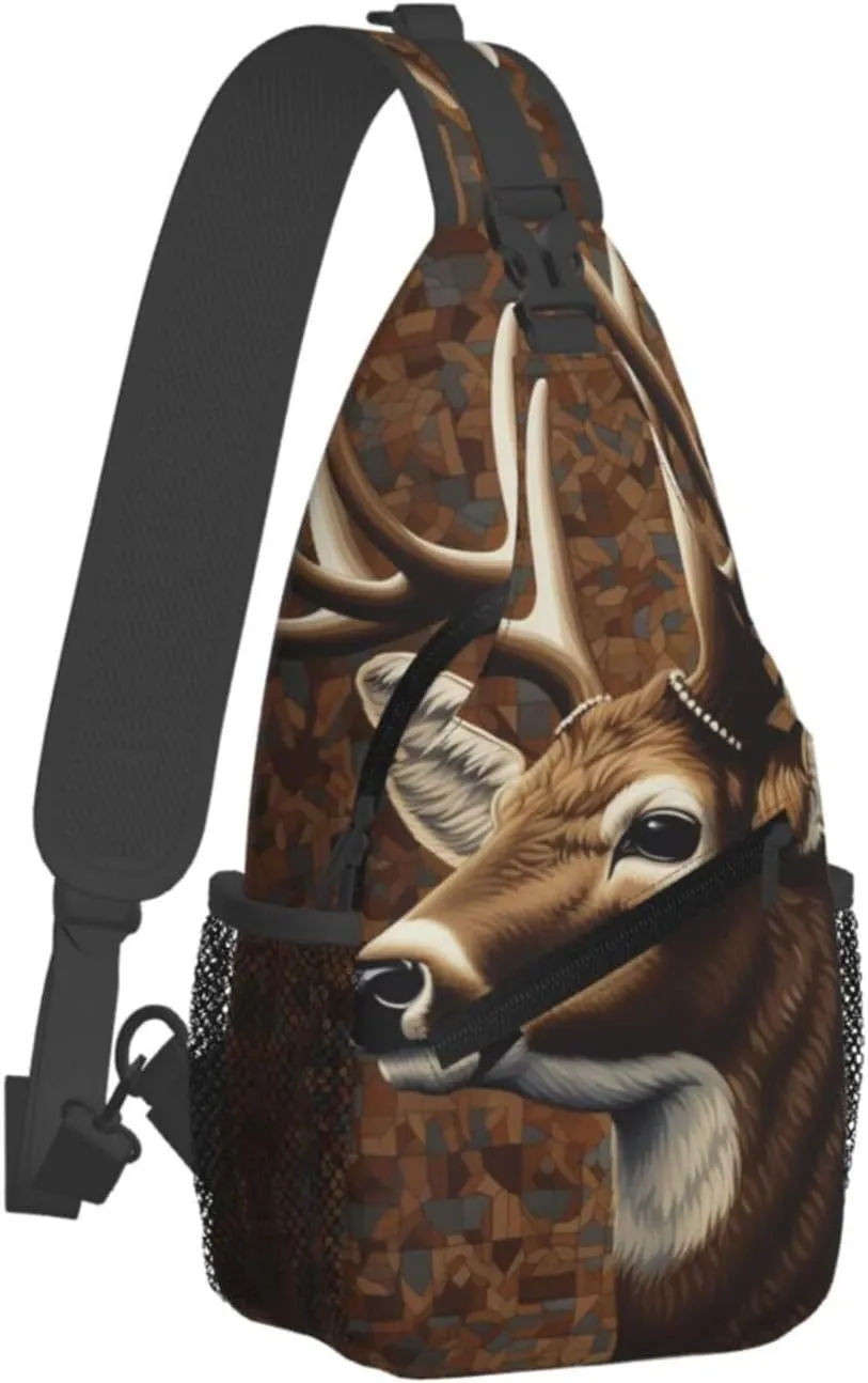 Crossbody Sling Backpack Sling Bag For Men Women Cross Chest Bag Shoulder Bag Deer On Brown Background Travel Hiking Daypack