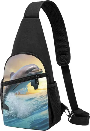 Crossbody Sling Backpack Sling Bag for Men Women Cross Chest Bag Shoulder Bag Dolphin Jumping Travel Hiking Daypack