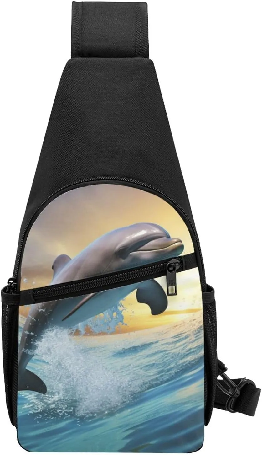 Crossbody Sling Backpack Sling Bag for Men Women Cross Chest Bag Shoulder Bag Dolphin Jumping Travel Hiking Daypack