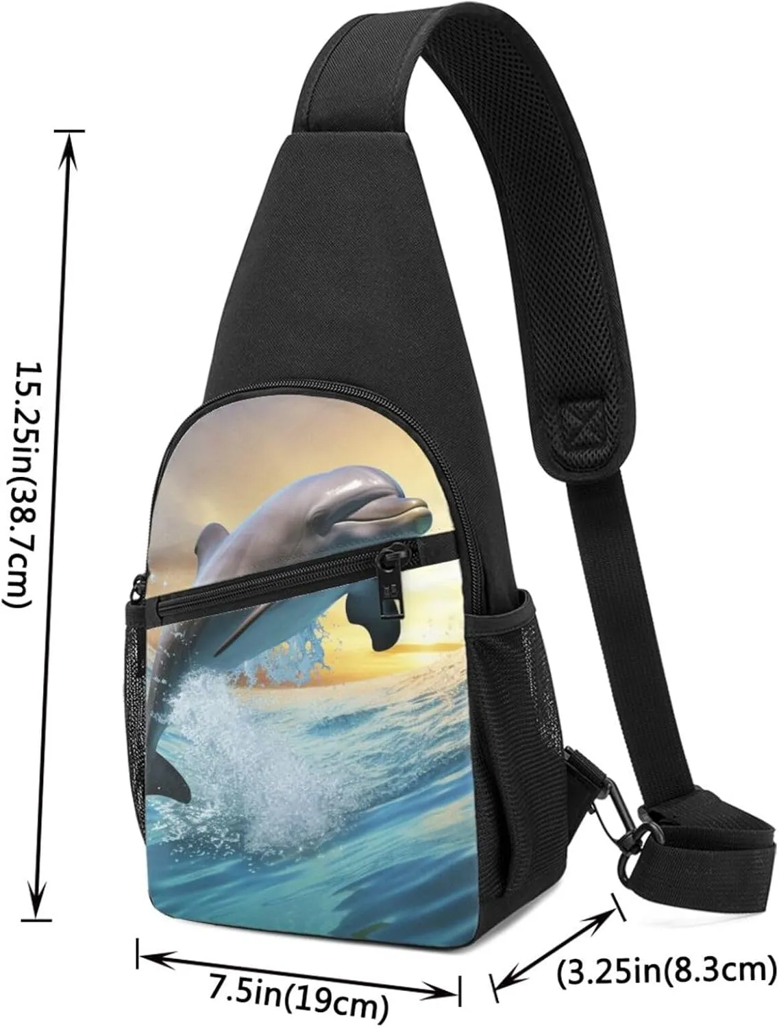 Crossbody Sling Backpack Sling Bag for Men Women Cross Chest Bag Shoulder Bag Dolphin Jumping Travel Hiking Daypack