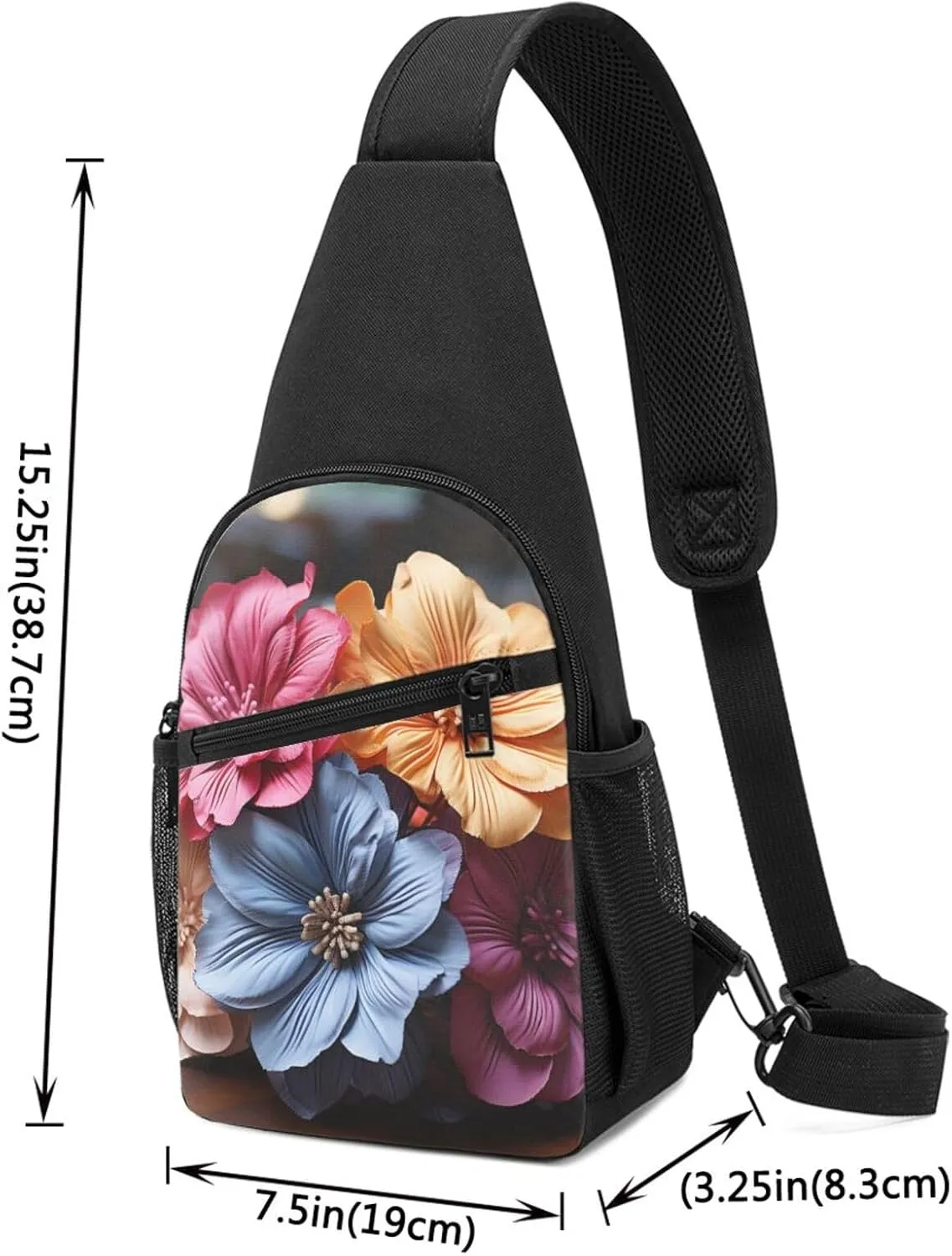 Crossbody Sling Backpack Sling Bag for Men Women Cross Chest Bag Shoulder Bag Flowers on Wooden Board Travel Hiking Daypack