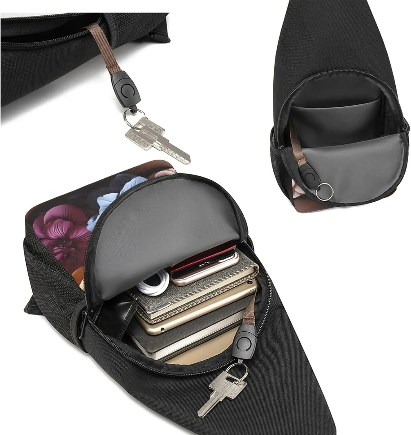 Crossbody Sling Backpack Sling Bag for Men Women Cross Chest Bag Shoulder Bag Flowers on Wooden Board Travel Hiking Daypack