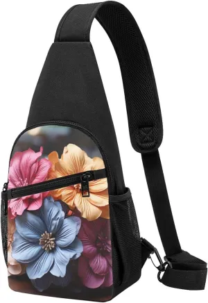 Crossbody Sling Backpack Sling Bag for Men Women Cross Chest Bag Shoulder Bag Flowers on Wooden Board Travel Hiking Daypack